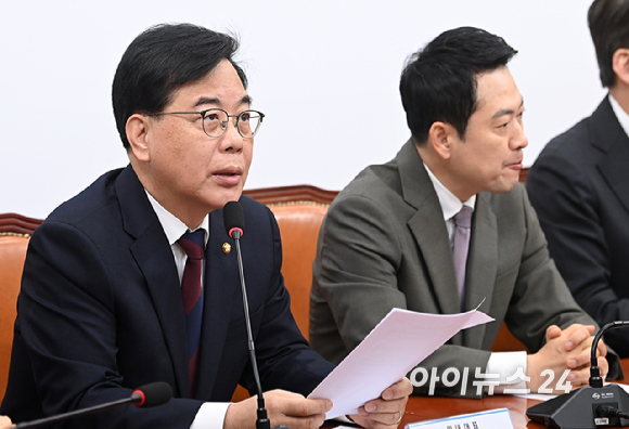 송언석 국민의힘 원내대표가 2일 서울 여의도 국회에서 열린 최고위원회의에서 발언하고 있다. [사진=곽영래 기자]