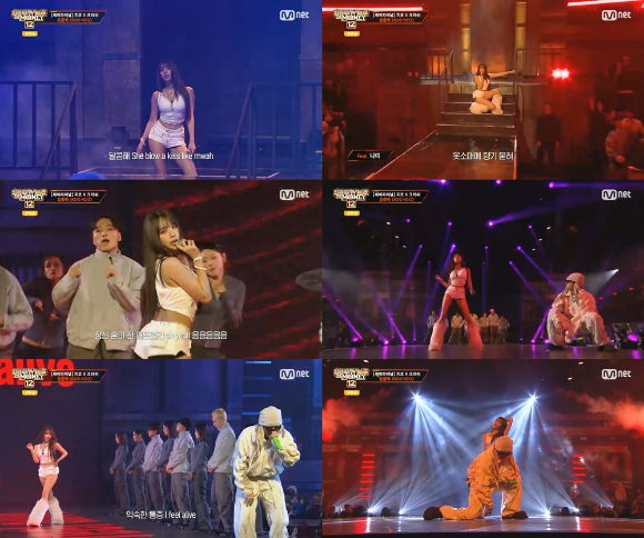 키스오브라이프 나띠가 '쇼미더머니12' 정준혁 무대에 올라 공연하고 있다. [사진=엠넷 방송화면 캡처]