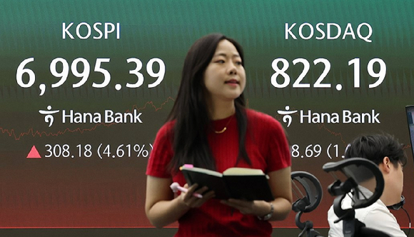 7일 오후 하나은행 딜링룸 [사진=연합뉴스]
